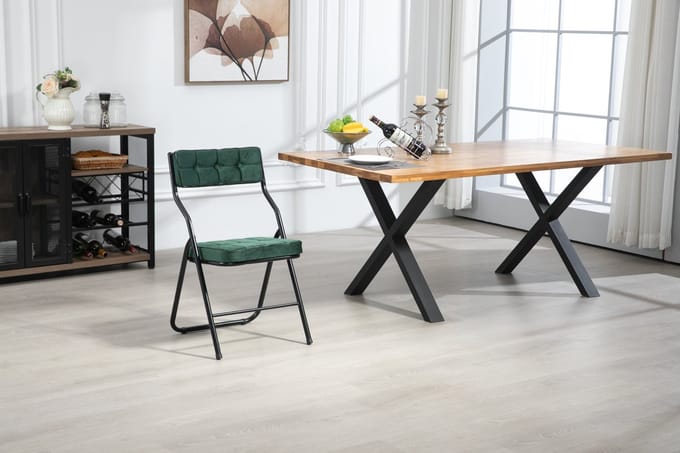 MODFU - Klapstoelen - Opvouwbaar En Gestoffeerd - Eetkamer - Staal - Groen - Set Van 2