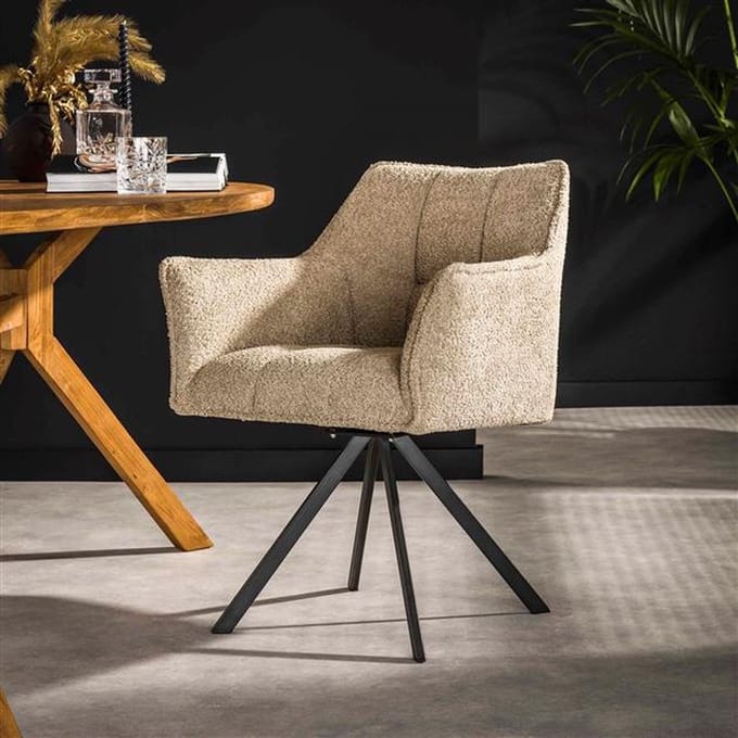 Set van 2 Draaibare Eetkamerstoelen Bouclé Suze - Met Armleuningen Wit