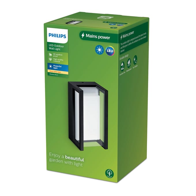 Philips Buitenwandlamp Pyrona - Zwart - Warm Wit - 12w