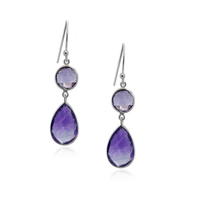 SilverGems Zilveren oorhangers met druppelvormige Amethist edelstenen
