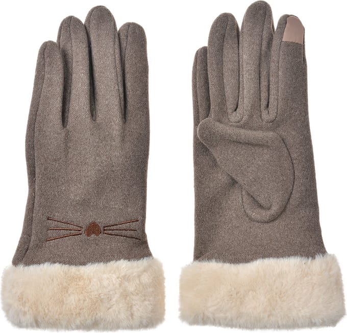 Clayre & Eef Handschoenen met imitatiebont 9x23 cm Bruin Polyester