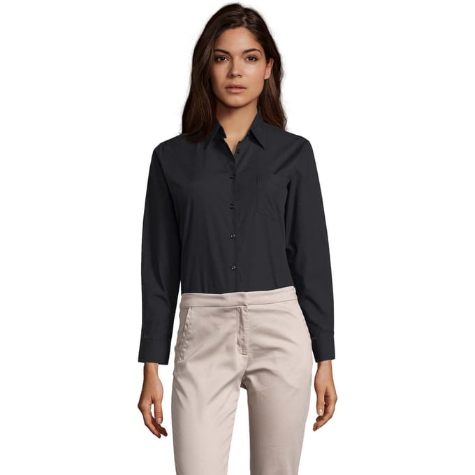 SOLS Dames/Dames Executive Poplin Business Blouse met lange mouwen (Zwart)