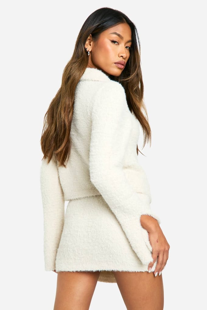 boohoo Dames Fluffy Knit Gebreide Mini Rok | Steen | Maat: Large