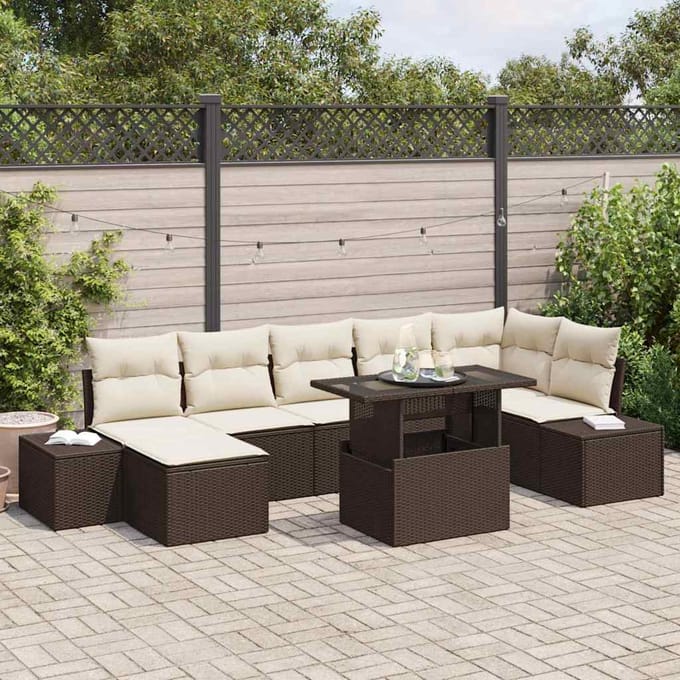 vidaXL - Tuinbank - Set - 8 - st - Bruin - en - Crème - poly - rattan