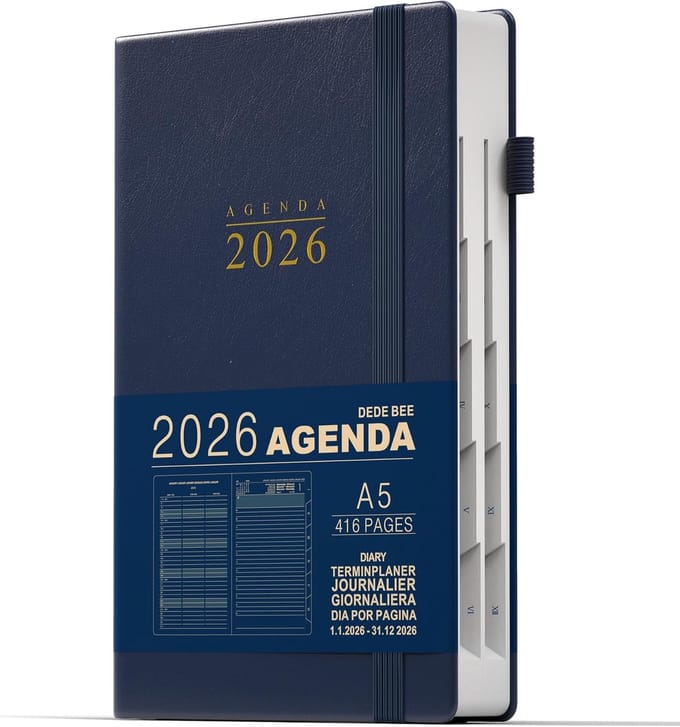 Kalender 2026 - Agenda Planner - Dagelijkse Planning - Meertalig Overzicht - A5 Formaat - Blauw