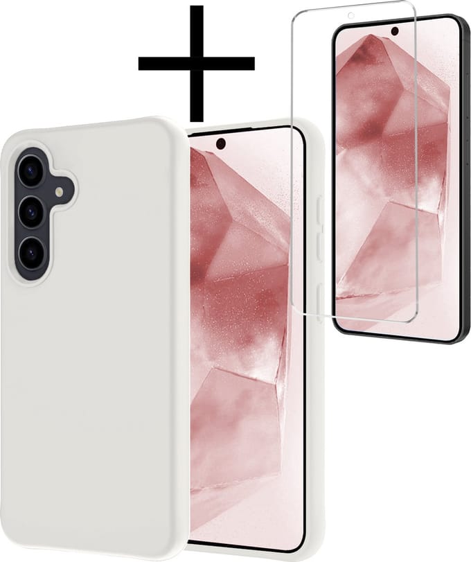 Hoesje - Met Screenprotector - Geschikt voor Samsung Galaxy A55 - Sterk & Shockproof - Back Cover - Siliconen Case - Telefoon Hoes - Wit