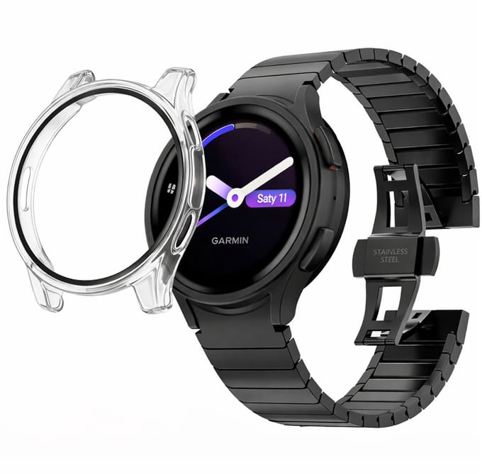 Hoesje + Screenprotector Garmin Vivoactive 6 – Gehard Glas Cover + Shock Proof Case – Zwart