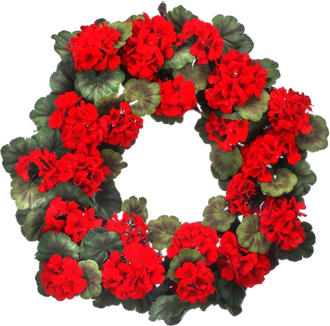 Viv! Home Luxuries Krans Bloemen - Real Touch Geranium - rood groen - Ø60cm