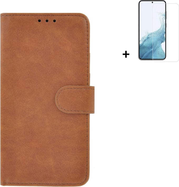 Geschikt voor Samsung Galaxy A54 Hoesje - Bookcase - Samsung A54 Screenprotector - Pu Leder Wallet Book Case Bruin Cover + Screenprotector