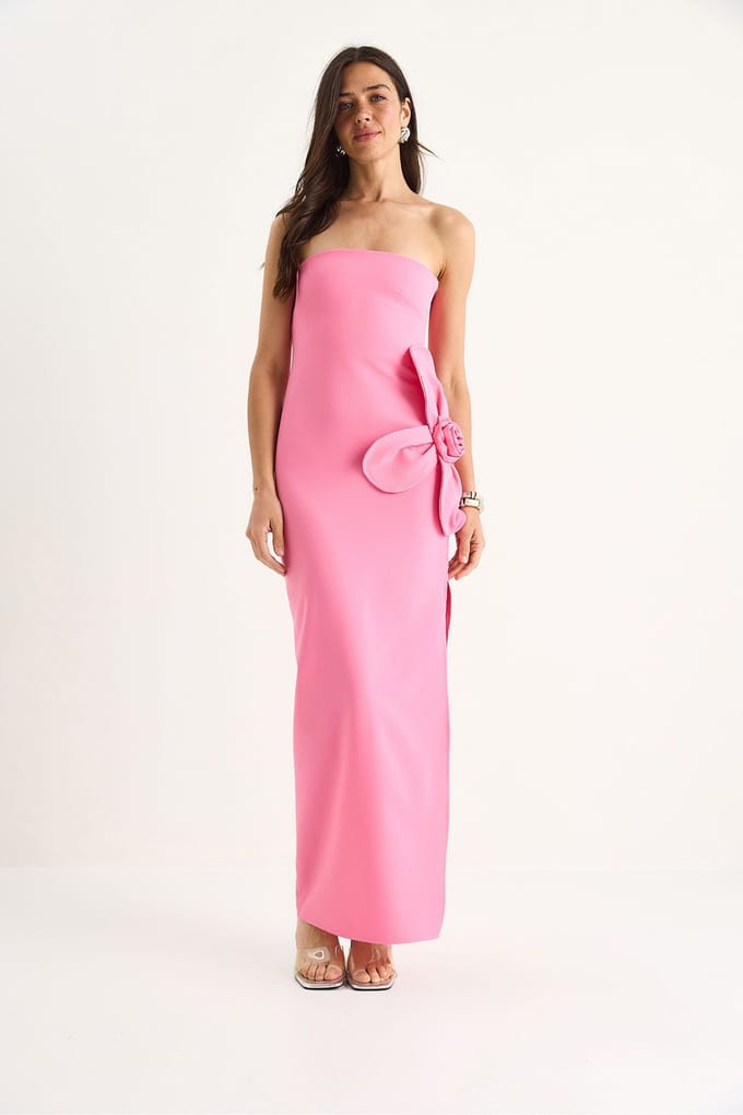 Strapless Bloemen Maxi Jurk met Strikdetail