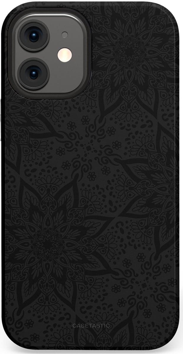 Casetastic hoesje geschikt voor Apple iPhone 12 Mini - Dubbellaagse bescherming - Mandala stijl - Fashion Case - Zwart