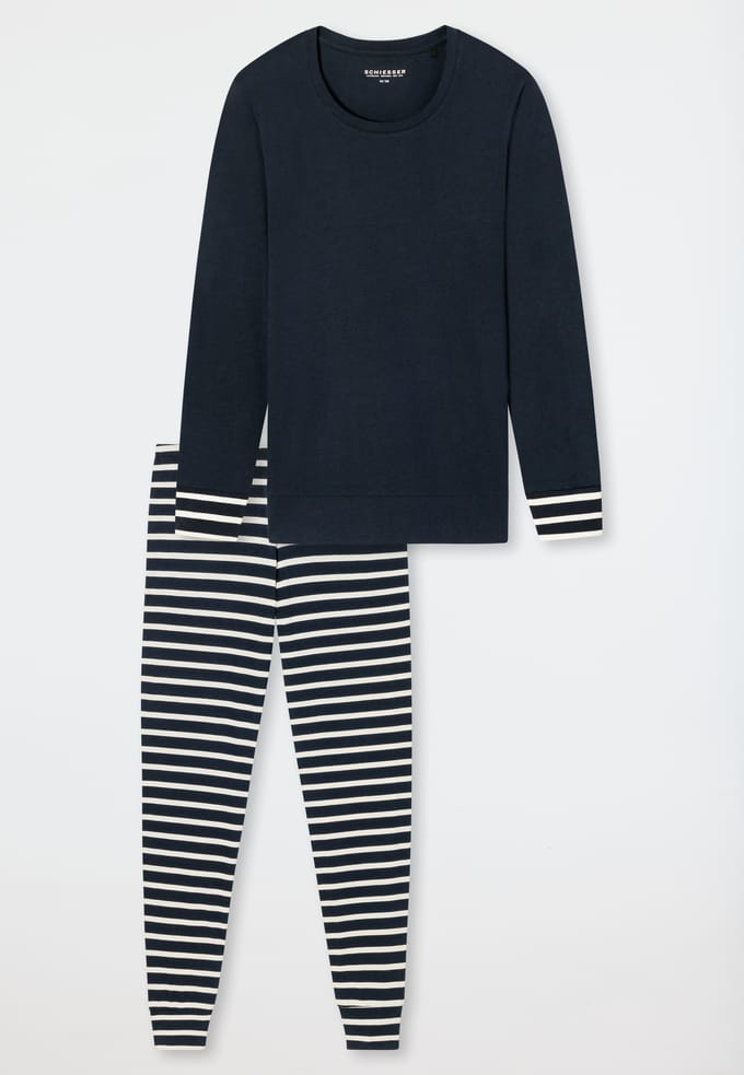 Schiesser Pyjama lang Casual Essentials - Dames Pyjamaset nachtblauw