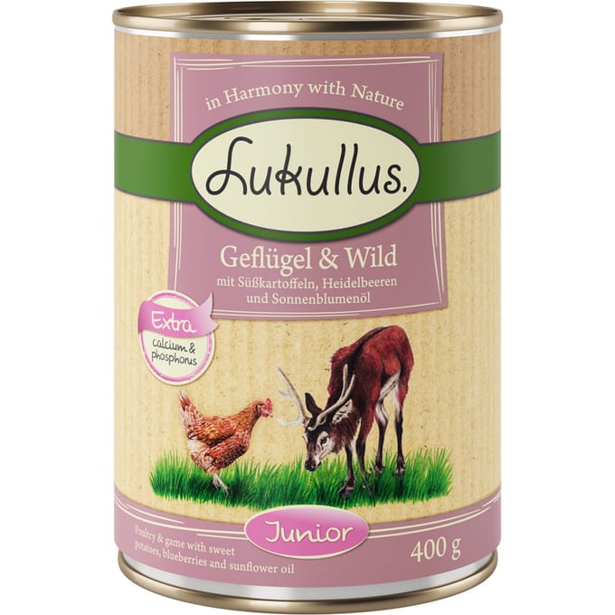 24x400g Junior Gevogelte & Wild (Graanvrij) Lukullus Hondenvoer