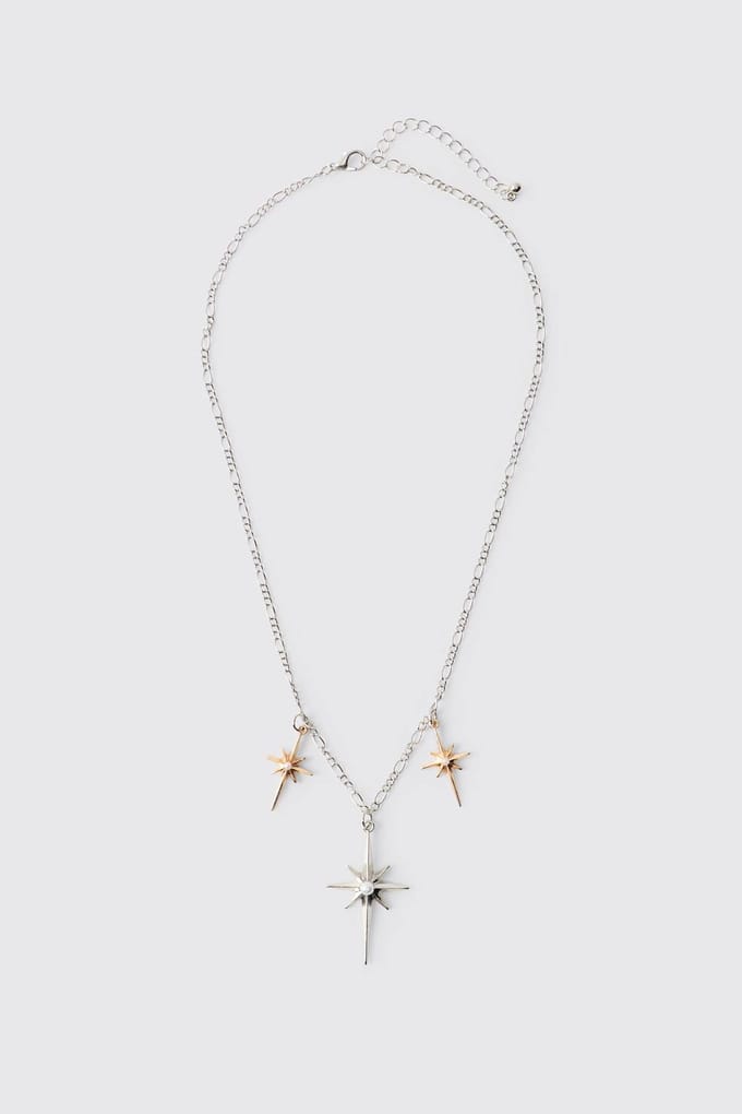 Triple Starburst Pendant Necklace in Silver