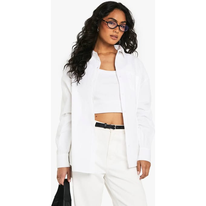 Dames Boohoo Basics Oversized Cotton Poplin Shirt | Wit | Maat: 44