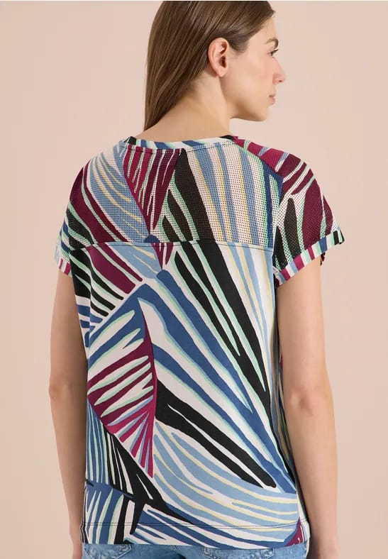 Shirt met boothals en mesh inzet