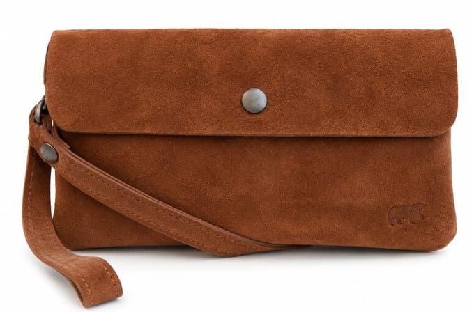 Bear Design Lydia Suede Leren Clutch Mini Schoudertasje - Cognac