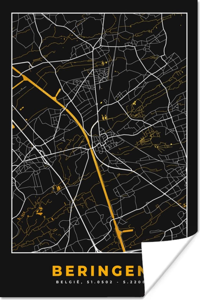 Poster Beringen - Stadskaart - Plattegrond - Goud - Kaart - 20x30 cm
