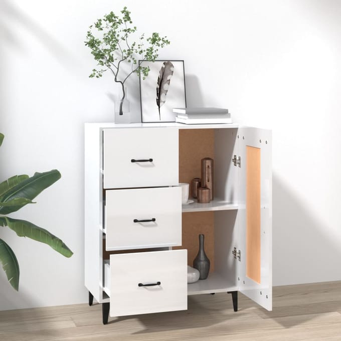 vidaXL - Dressoir - 69,5x34x90 - cm - bewerkt - hout - hoogglans - wit
