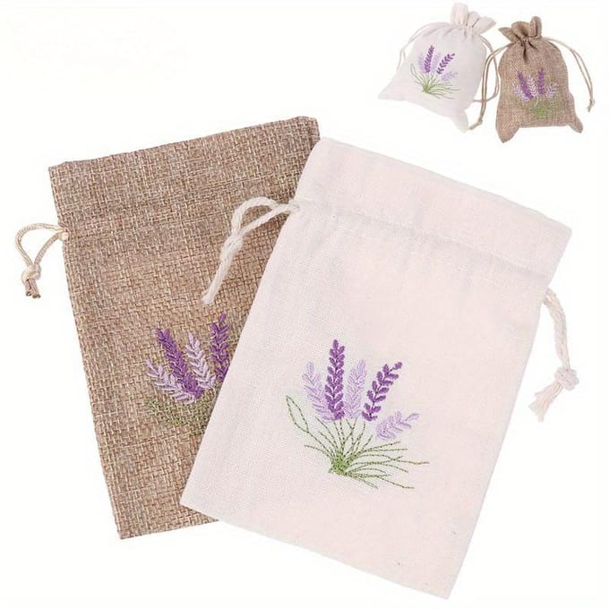 1 sachet de fleurs séchées et aromatiques, sachets de lavande brodés, réutilisables, avec cordon de serrage, en coton et jute marron