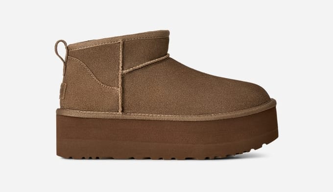 UGG® Classic Ultra Mini Platform for Women in Brown, Size 10, Suede/Polyester/Wool