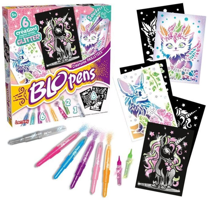 Lansay – Blopens – Knutselset – Glitterwezens – Herbruikbare pochoirs