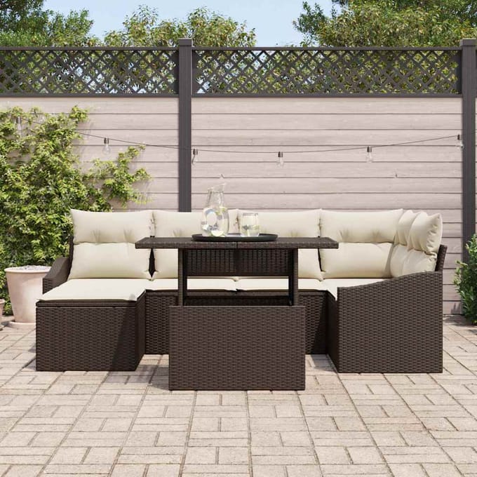 vidaXL - Tuinbank - Set - 7 - st - Bruin - en - Crème - poly - rattan