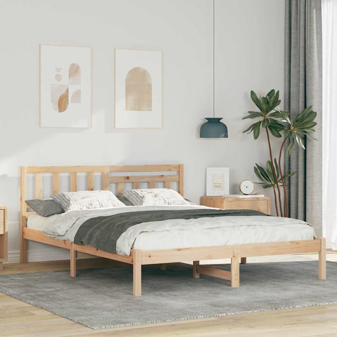 vidaXL - Bedframe - met - hoofdeinde - Bruin - 140 - x - 200 - cm - Massief - grenenhout
