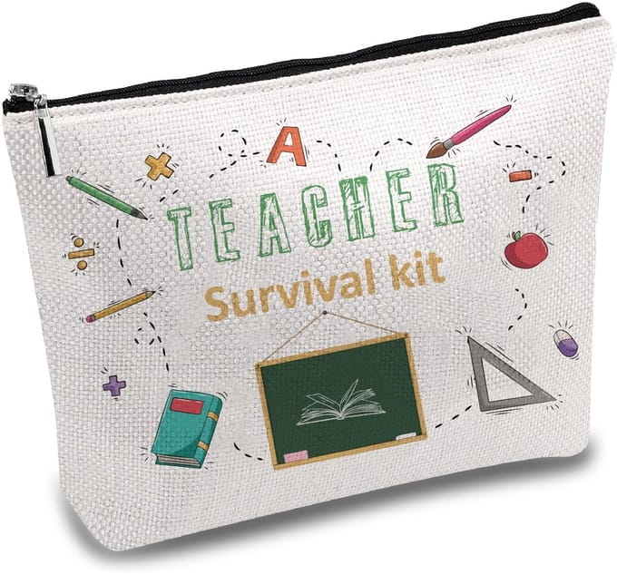 Allecto - Leraar etui - multifunctionele make-up tas - canvas toilettas - 25,5 cm - pennenetui - geschikt voor leraar - grote overlevingskit
