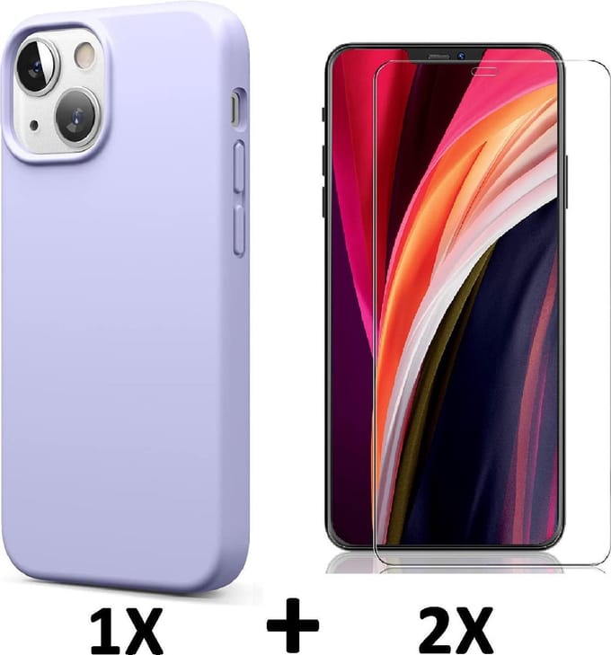 HB Hoesje Geschikt voor Apple iPhone 13 Mini - Paars / 2X Glazen Screenprotector - Siliconen Back Cover
