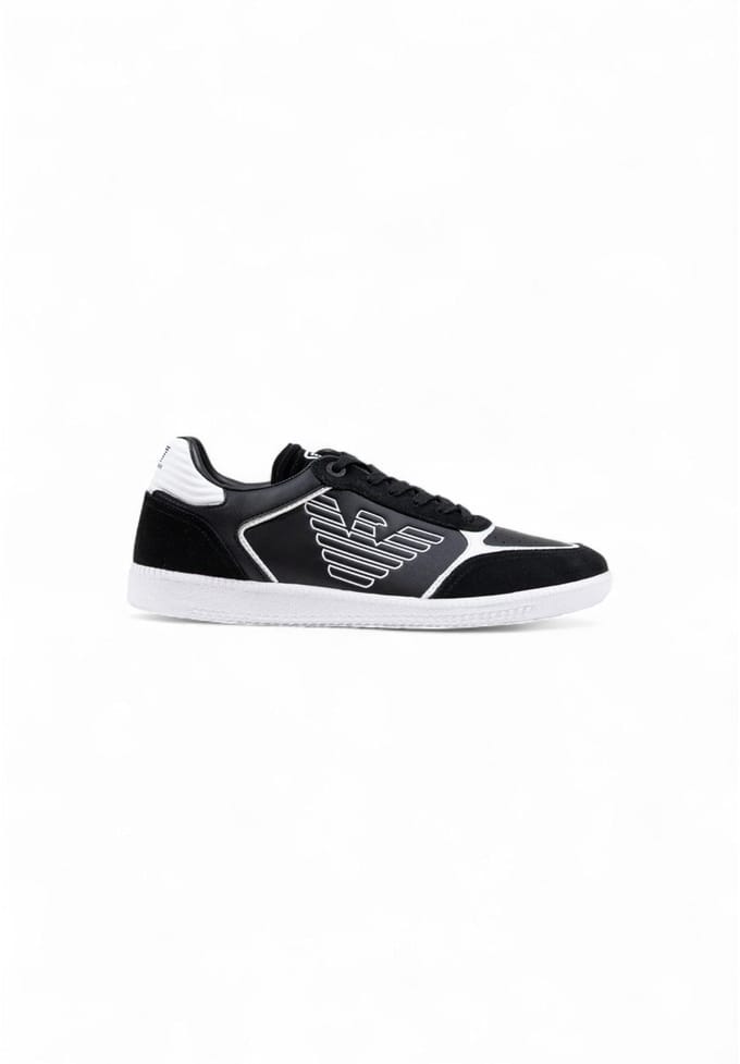 Slip-On Sporty Leather Sneakers with Laces - Black