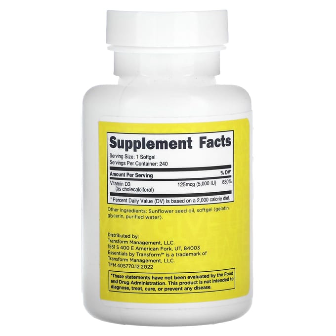 TransformHQ, Vitamine D3, 125mcg, 240 zachte capsules