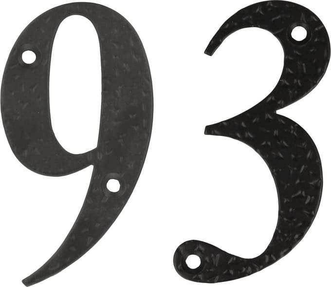 AMIG Huisnummer 93 - massief gesmeed staal - 10cm - incl. bijpassende schroeven - zwart