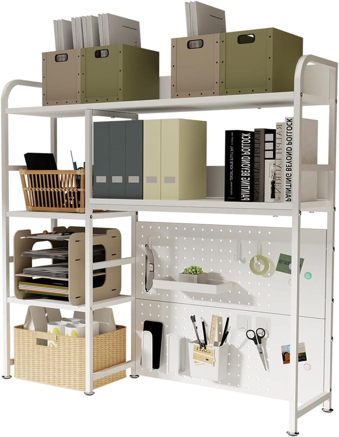 Bureau Organizer - Opslagrek Desktop - Bureau Opruimen - Met Pegboard - 95cm Breed - Off-White