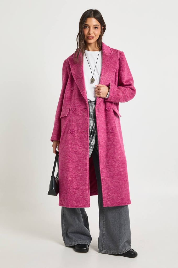 boohoo Dames Getextureerde dubbelrij-wolkijk jas | Roze | Maat: 36