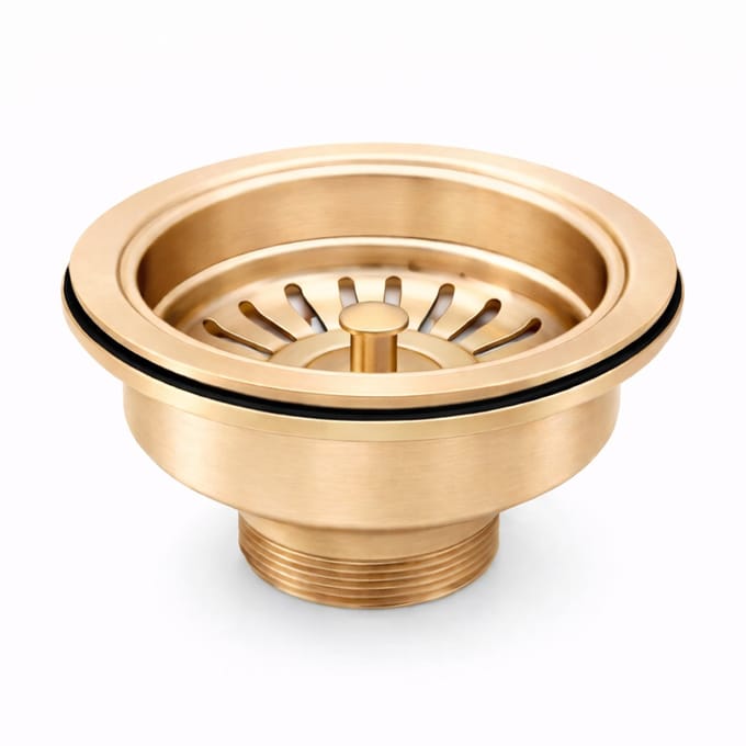 Waterval Korfplugset Ø114 mm – Gootsteen Afvoerplug – RVS 304 – G1½ – Geborsteld – Zonder Overloop – Goud