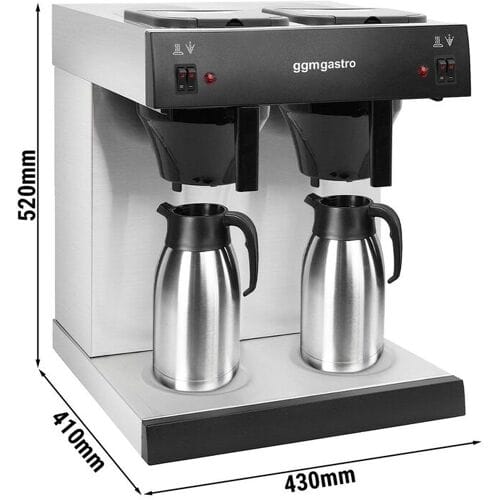 GGM Gastro Doppel-Filterkaffeemaschine - 2x 2 Liter - mit 2 Warmhalteplatten - inkl. 2 Isolierkannen