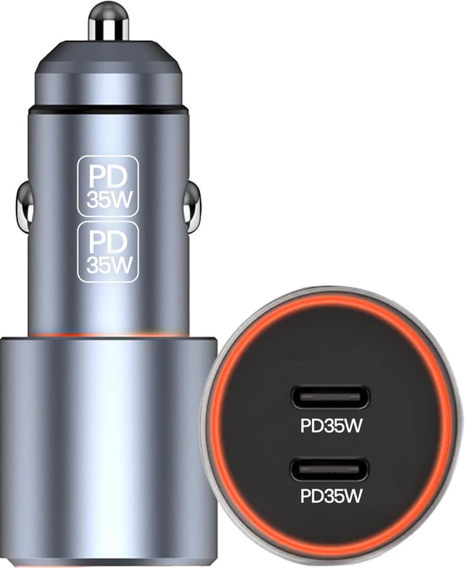 Xssive - Dubbele USB C Autolader (2 Poorten) - 40W Snellader - 35W PD & PPS Fast Charge - Metaal - Auto Oplader 12V/24V