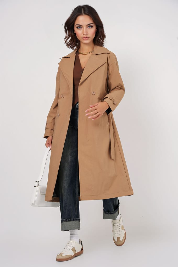 Dubbelbreasted Lange Trenchcoat
