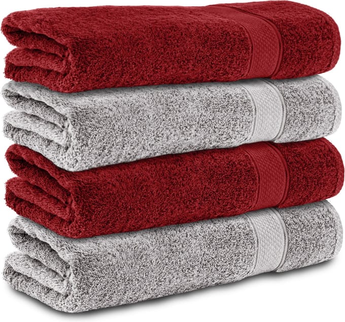 Komfortec Handdoekenset 4x Handdoek 50x100 cm - 100% Katoen -Silber-Aurorarot