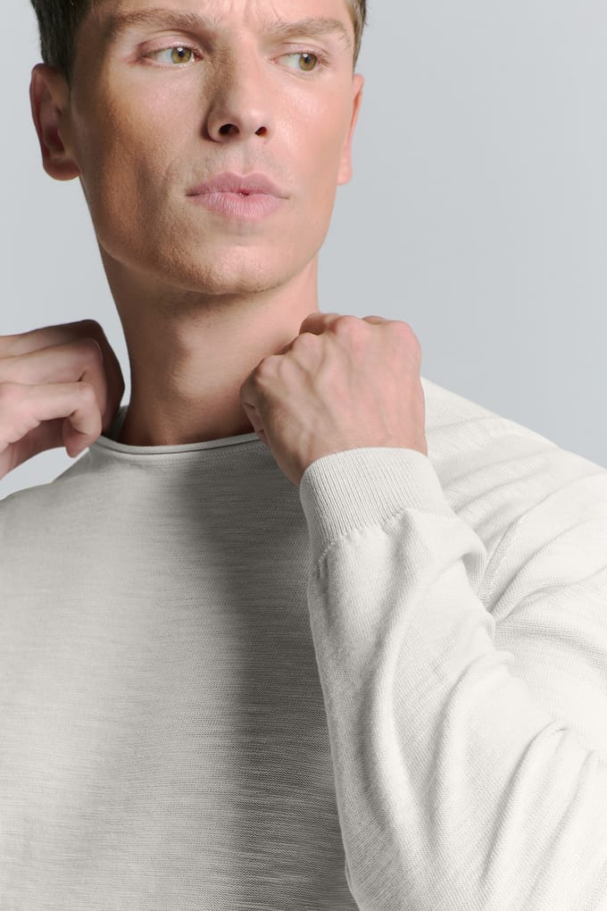 No Excess Pullover Crewneck Garment Dyed + Stone Washed Chalk Größe: M | Pullover Outlet | Herren