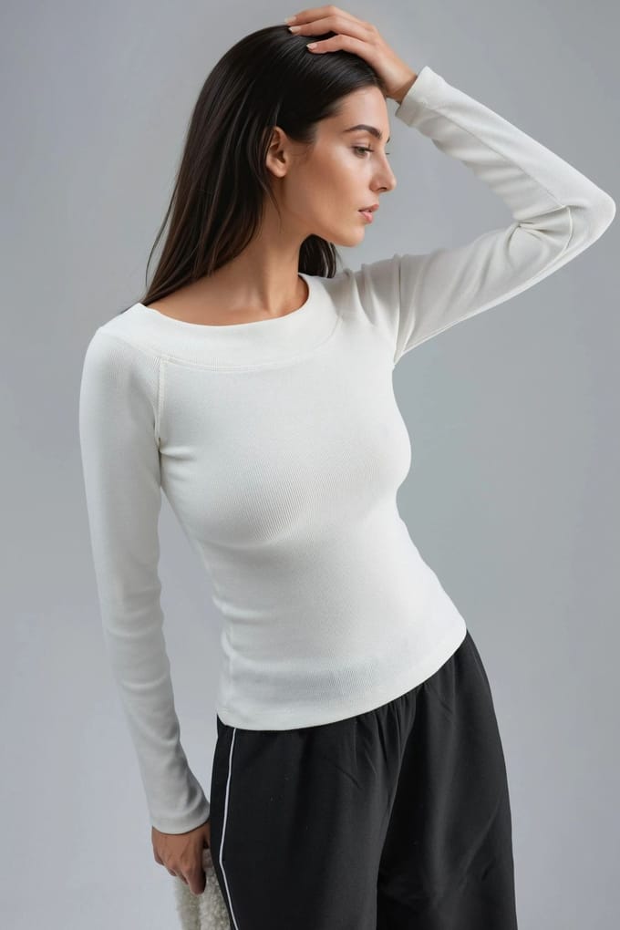 Slim Fit Geribbelde Bootneck Blouse