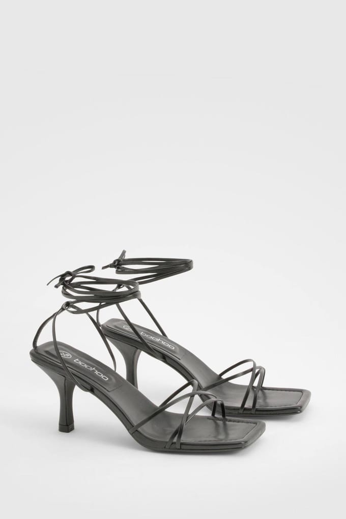 boohoo Dames Low Skinny Strap Wrap Up Hakken | Black | Maat: 3