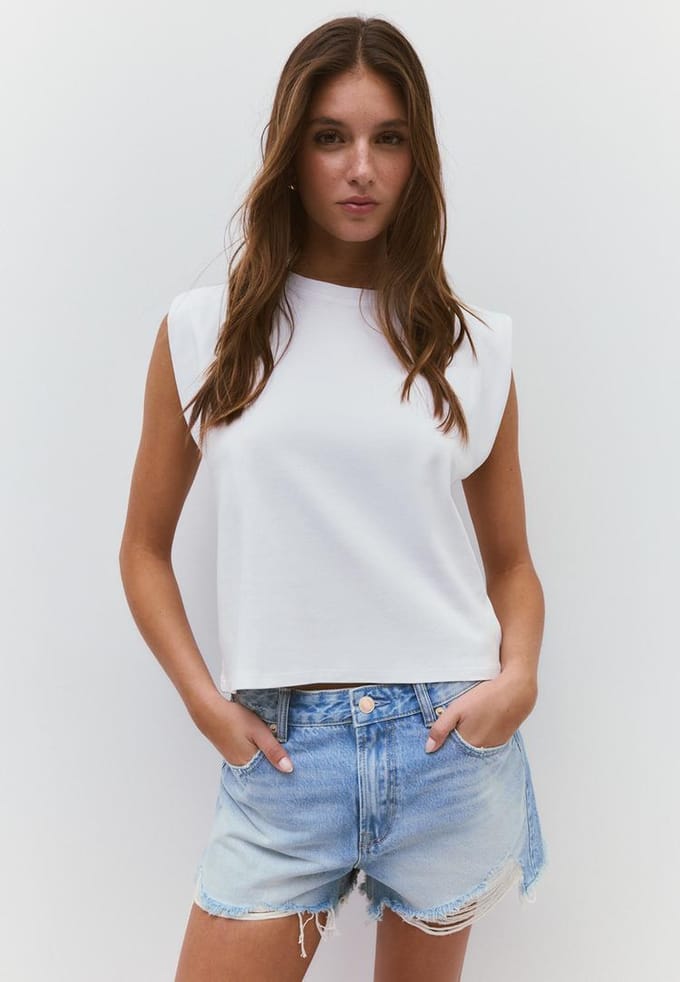 Stradivarius Basic T-shirt met schoudervullingen  Wit S