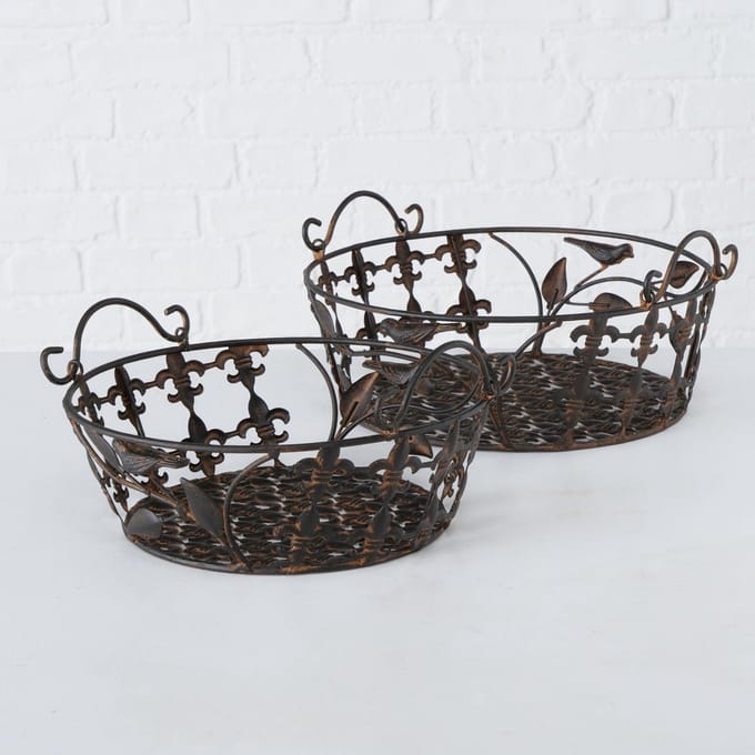 Mandje - 2 set - Smeedijzer - Landelijk - Bruin - 27x32x11cm