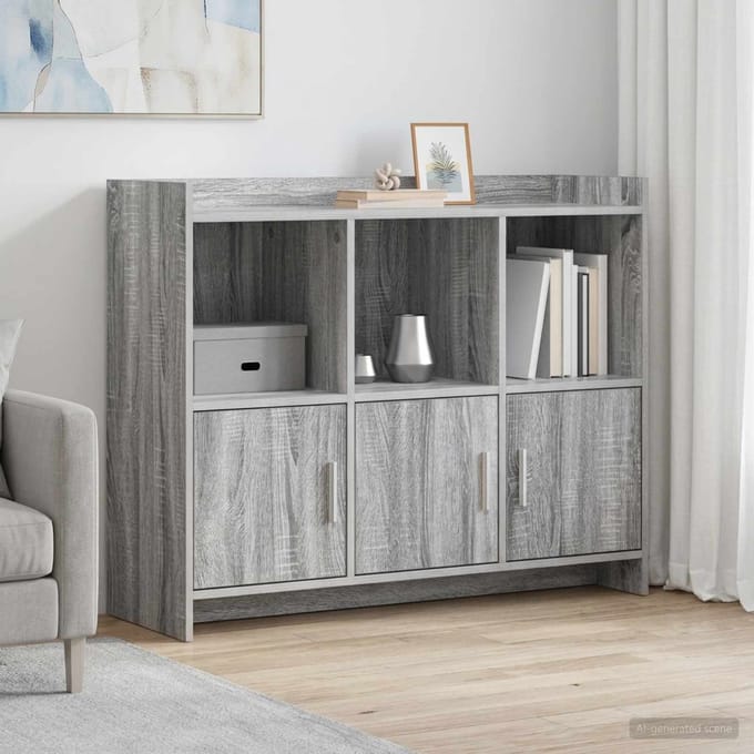 vidaXL - Dressoir - Grijs - Sonoma - 98,5 - x - 33 - x - 80 - cm - Bewerkt - hout