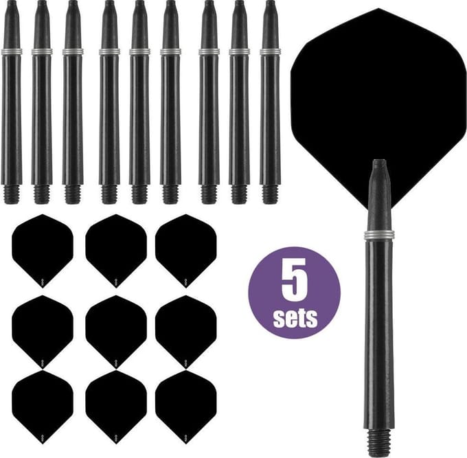 ABC Darts - Dart Flights en Dart Shafts - Zwart - 5 sets