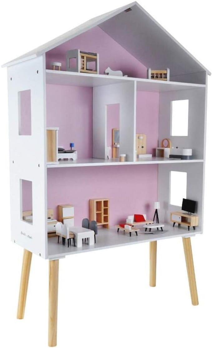 Modern Houten Poppenhuis Villa met 47 Meubelaccessoires