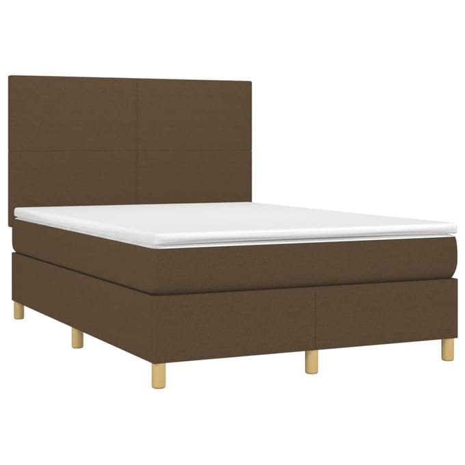 vidaXL - Boxspring - met - matras - en - LED - stof - donkerbruin - 140x200 - cm