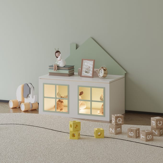 Speelgoedkist Vipsali 56x60x33 cm mintgroen en wit [en.casa]